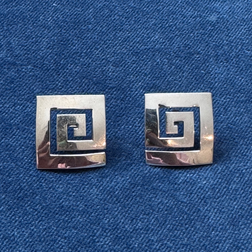 925 Mexico Sterling Silver Circle Abstract Statement Earrings‎